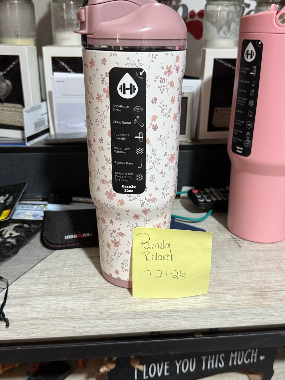 HydroJug Pink and White Floral Insulated Water Bottle